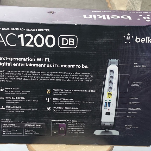 Belkin AC1200 DB Wi-Fi Dual-Band AC+ Gigabit Router  Factory - Picture 4 of 9